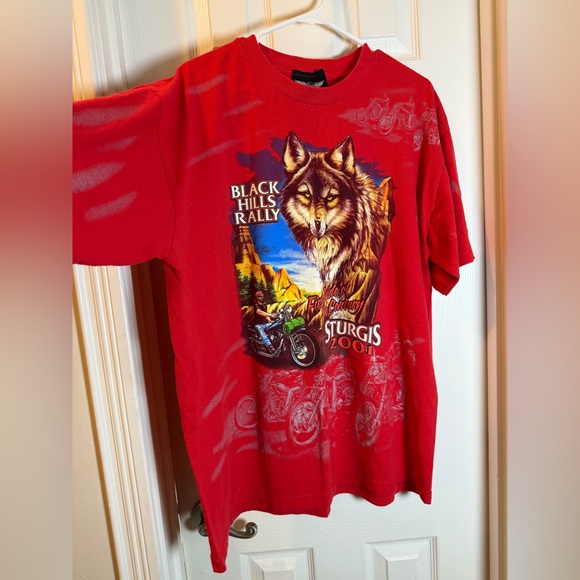 Vintage Red Men’s Sturgis 2001 Black Hills Rally T-Shirt 💯% Cotton Biker Riding - Picture 1 of 8